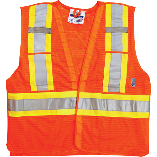 Traffic Safety Vest, High Visibility Orange, Large/X-Large, Polyester Mukwa Safety Services