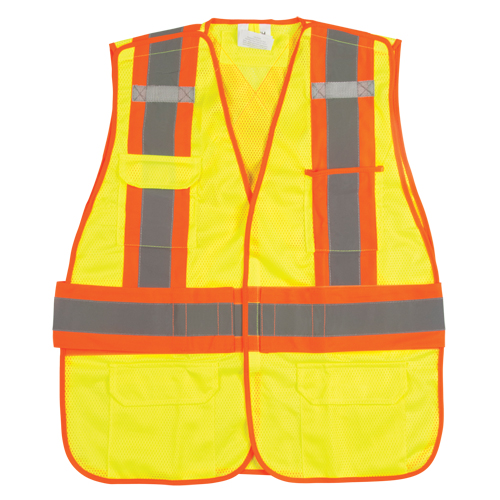 CSA Compliant High Visibility Surveyor Vest, High Visibility Lime-Yellow, X-Large, Polyester Mukwa Safety Services