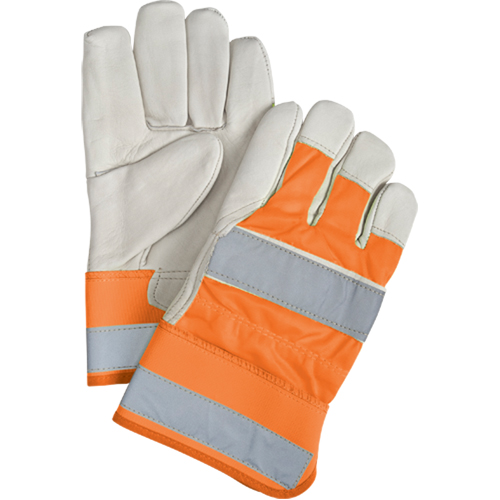 Gants d'ajusteur haute visibilit&eacute; de premi&egrave;re qualit&eacute;, Grand, Paume en Cuir fleur de vache, Doublure en Coton Mukwa Safety Services