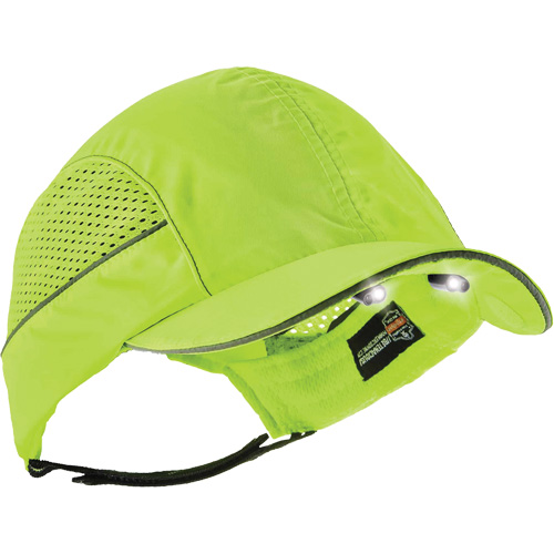 Skullerz&reg; 8960 Short Brim Bump Cap with LED Lighting, High Visibility Lime Green Mukwa Safety Services