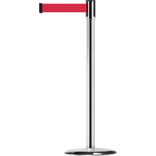Slimline TensaBarrier&reg; Barrier Post, Steel, 38" H, Red Tape, 7.5' Tape Length Mukwa Safety Services
