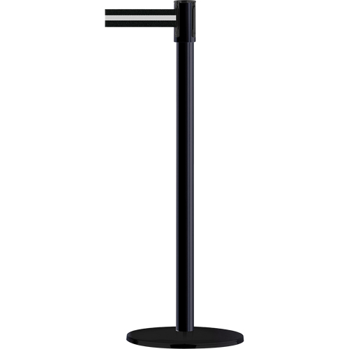 Montant pour barri&egrave;re Slimline TensaBarrier, Acier, 38" h, Ruban Noir/Blanc, Longueur du ruban 7,5' Mukwa Safety Services