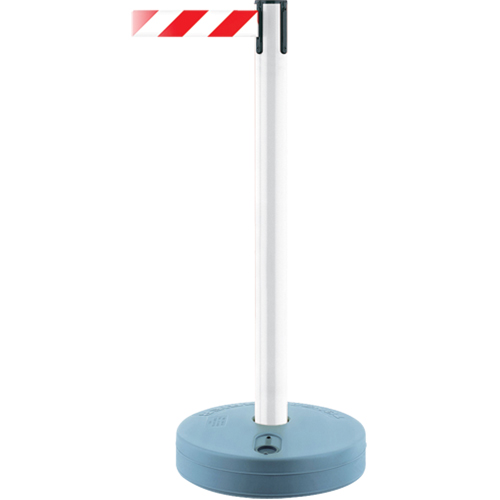 Montant ext&eacute;rieur pour barri&egrave;re TensaBarrier, Plastique, 37" h, Ruban Blanc/Rouge, Longueur du ruban 13' Mukwa Safety Services