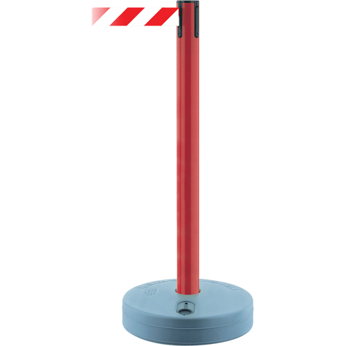 Montant ext&eacute;rieur pour barri&egrave;re TensaBarrier, Plastique, 37" h, Ruban Blanc/Rouge, Longueur du ruban 13' Mukwa Safety Services