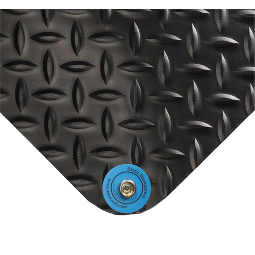 Electrically Conductive Mat No.786, 3' W x 5' L x 15/16" T, PVC, Diamond, Black Mukwa Safety Services