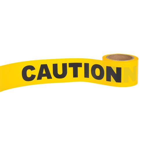 "Caution" Barricade Tape, English, 3" W x 300' L, 1.5 mils, Black on Yellow Mukwa Safety Services