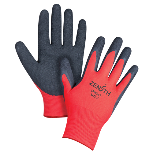 Black & Red Crinkle Grip Coated Gloves, 7/Small, Rubber Latex Coating, 13 Gauge, Polyester Shell Mukwa Safety Services