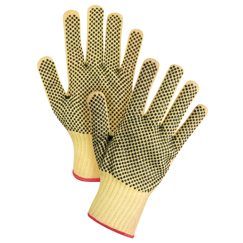 Gants tricot&eacute;s deux c&ocirc;t&eacute;s, sans couture, &agrave; pois, Taille Petit/7, Calibre 7, Rev&ecirc;tement PVC, Enveloppe en Kevlar, ASTM ANSI niveau A2/EN 388 niveau 3 Mukwa Safety Services