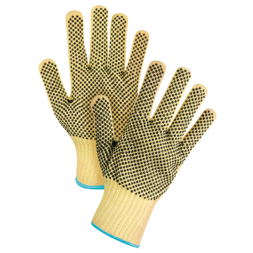 Gants tricot&eacute;s deux c&ocirc;t&eacute;s, sans couture, &agrave; pois, Taille T-Grand/10, Calibre 7, Rev&ecirc;tement PVC, Enveloppe en Kevlar, ASTM ANSI niveau A2/EN 388 niveau 3 Mukwa Safety Services