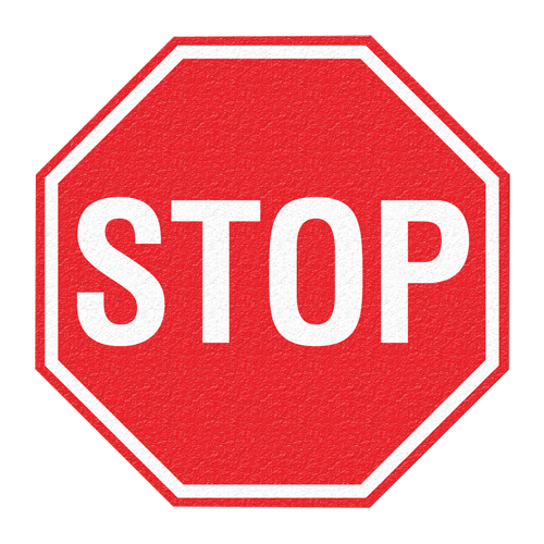 Panneau de signalisation au sol  Stop , Adh&eacute;sif, Anglais avec pictogramme Mukwa Safety Services