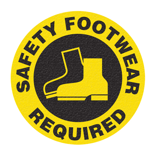 Panneau de signalisation au sol  Safety Footwear , Adh&eacute;sif, Anglais avec pictogramme Mukwa Safety Services