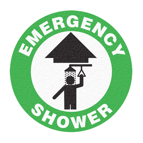 Panneau de signalisation au sol  Emergency Shower , Adh&eacute;sif, Anglais avec pictogramme Mukwa Safety Services