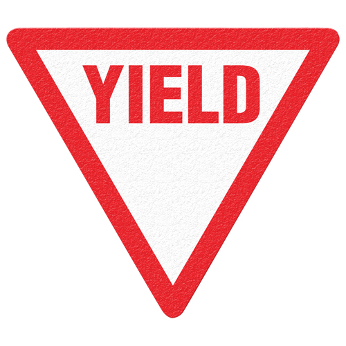Panneau de signalisation au sol  Yield , Adh&eacute;sif, Anglais avec pictogramme Mukwa Safety Services