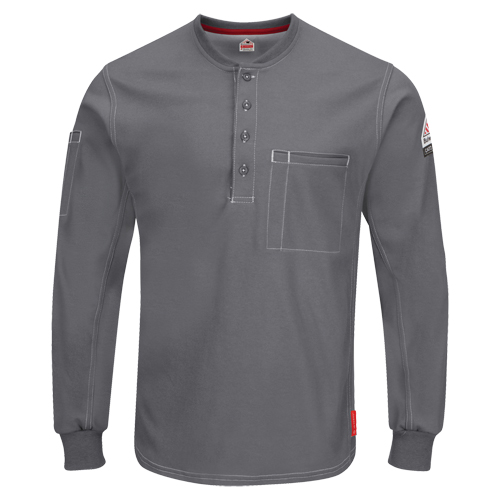 Excel FR&reg; Long Sleeve Henley Shirts, Small, Grey Mukwa Safety Services