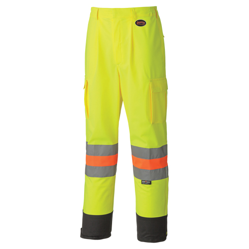 6009 Breathable Traffic Safety Pants, Polyester, X-Small, High Visibility Lime-Yellow Mukwa Safety Services