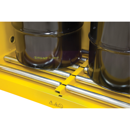 Vertical Drum Storage Cabinet, 110 US gal. Cap., 2 Drums, Yellow Mukwa Safety Services