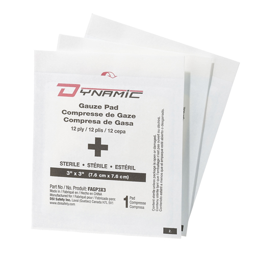 Gaze Dynamic, Tampon, 3" lo x 3" la, St&eacute;rile, Dispositif m&eacute;dical Classe 1 Mukwa Safety Services