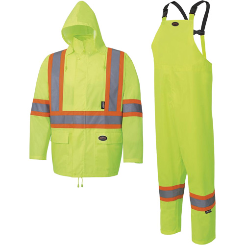 5619 150D Oxford Rain Suit, Polyester, 2X-Large, High Visibility Lime-Yellow Mukwa Safety Services