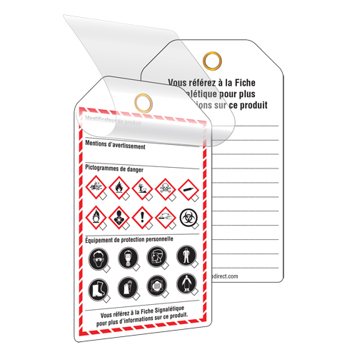 &eacute;tiquettes auto-plastifiantes pour le milieu de travail, Papier cartonn&eacute;, 3-3/8" la x 5-3/4" h, Français Mukwa Safety Services