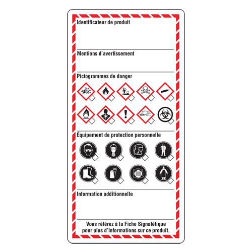 &eacute;tiquettes pour le milieu de travail, Papier cartonn&eacute;, 3" la x 6" h, Français Mukwa Safety Services