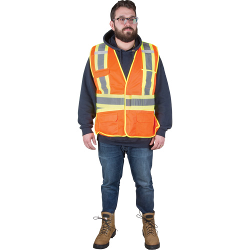 Flame-Resistant Surveyor Vest, High Visibility Orange, Medium, Polyester Mukwa Safety Services