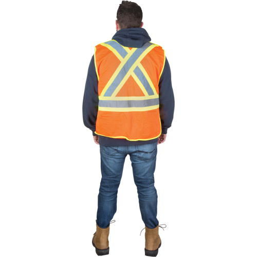 Flame-Resistant Surveyor Vest, High Visibility Orange, Medium, Polyester Mukwa Safety Services