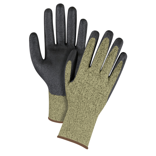 Gants &eacute;lastiques sans coutures r&eacute;sistants &agrave; la coupe noir & jaune, Taille Grand/9, Calibre 13, Rev&ecirc;tement Mousse de nitrile, Enveloppe en Aramide, ASTM ANSI niveau A6 Mukwa Safety Services