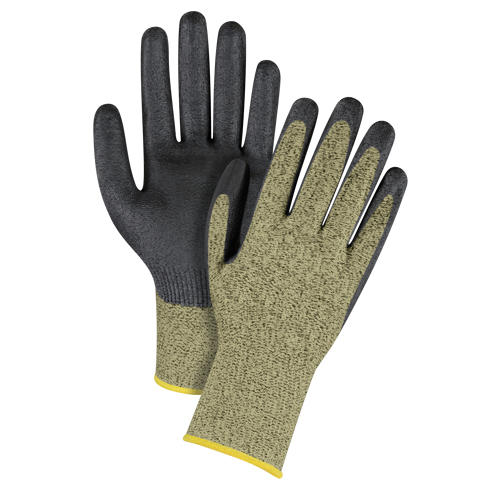Gants &eacute;lastiques sans coutures r&eacute;sistants &agrave; la coupe noir & jaune, Taille 2T-Grand/11, Calibre 13, Rev&ecirc;tement Mousse de nitrile, Enveloppe en Aramide, ASTM ANSI niveau A6 Mukwa Safety Services