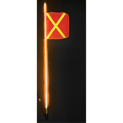 Fanions DEL robustes Safety Whip, Fixation Attelage, Hauteur 6, Orange avec X r&eacute;fl&eacute;chissant Mukwa Safety Services