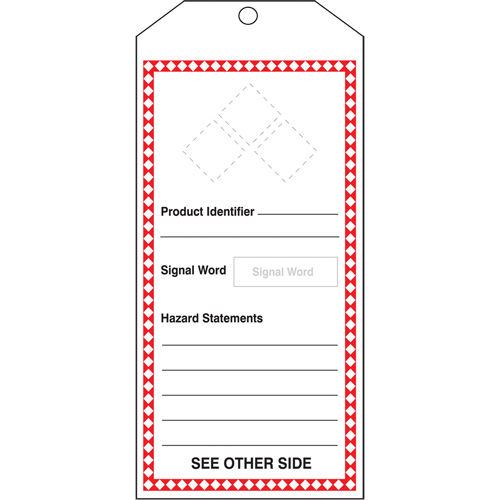 GHS Jumbo Safety Tag, Cardstock, 3-7/8" W x 8-1/2" H, English Mukwa Safety Services