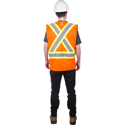 Traffic Safety Vest, High Visibility Orange, X-Large, Polyester Mukwa Safety Services