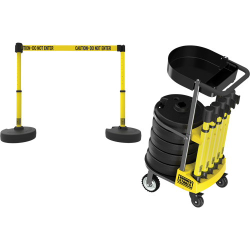 PLUS Barrier Post Cart Kit with Tray, 75' L, Metal, Yellow Mukwa Safety Services