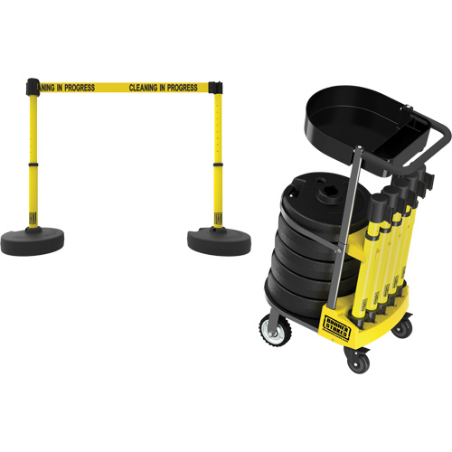 PLUS Barrier Post Cart Kit with Tray, 75' L, Metal, Yellow Mukwa Safety Services