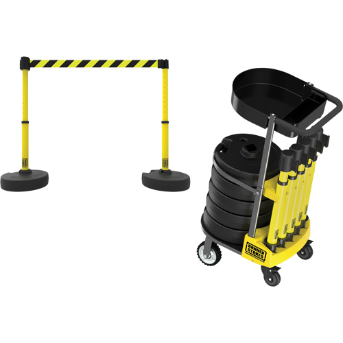 Chariot de transport avec plateau pour barri&egrave;re PLUS, 75' lo, M&eacute;tal, Jaune Mukwa Safety Services