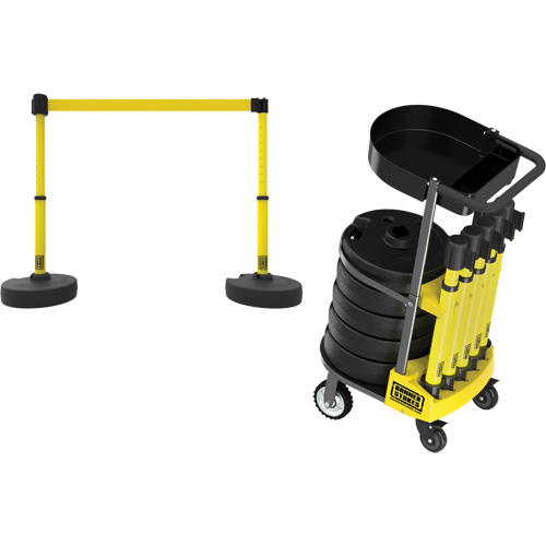 Chariot de transport avec plateau pour barri&egrave;re PLUS, 75' lo, M&eacute;tal, Jaune Mukwa Safety Services