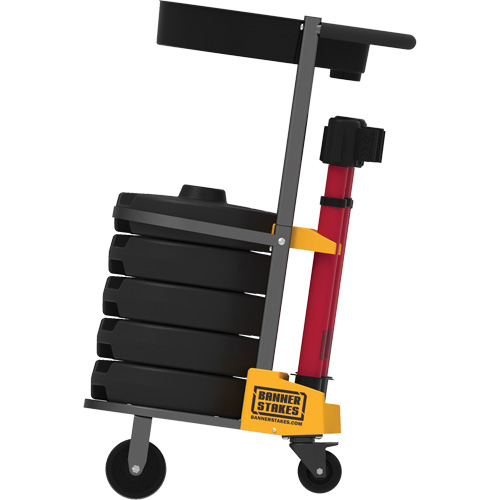 PLUS Barrier Post Cart Kit with Tray, 75' L, Metal, Yellow Mukwa Safety Services