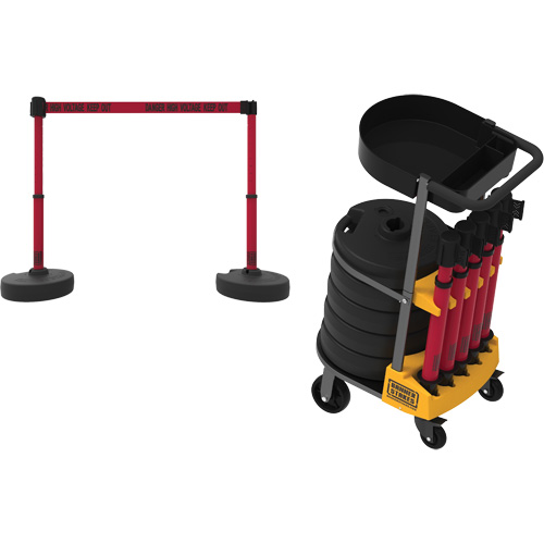 Chariot de transport avec plateau pour barri&egrave;re PLUS, 75' lo, M&eacute;tal, Jaune Mukwa Safety Services