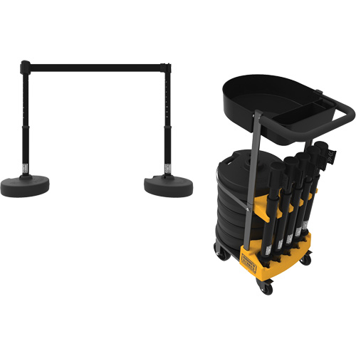 Chariot de transport avec plateau pour barri&egrave;re PLUS, 75' lo, M&eacute;tal, Noir Mukwa Safety Services