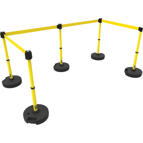 PLUS Barrier Post Set X5, Plastic, 42" H, Yellow Tape, 15' Tape Length Mukwa Safety Services