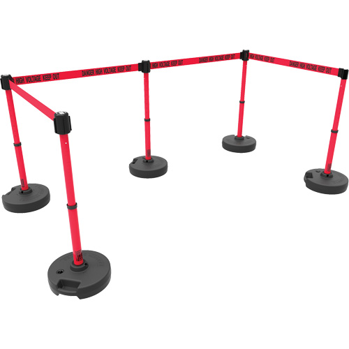 PLUS Barrier Post Set X5, Plastic, 42" H, Red Tape, 15' Tape Length Mukwa Safety Services