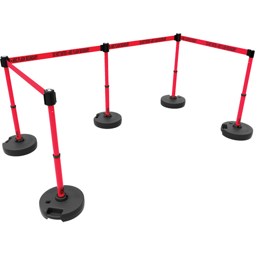 PLUS Barrier Post Set X5, Plastic, 42" H, Red Tape, 15' Tape Length Mukwa Safety Services