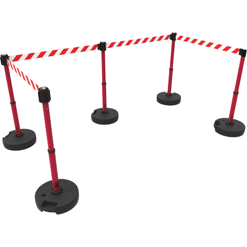 PLUS Barrier Post Set X5, Plastic, 42" H, Red Tape, 15' Tape Length Mukwa Safety Services