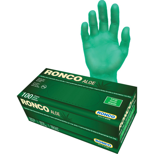 Disposable Gloves with Aloe, Large, Vinyl, 5-mil, Powder-Free, Green Mukwa Safety Services