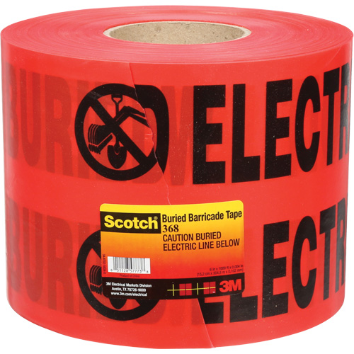 Scotch&reg; Buried Barricade Tape, English, 6" W x 1000' L, 4 mils, Black on Red Mukwa Safety Services