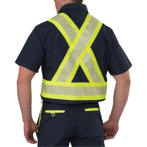 Chemise &agrave; manches courtes haute visibilit&eacute; r&eacute;sistant &agrave; la d&eacute;chirure, Polyester, Petit, Bleu marin Mukwa Safety Services
