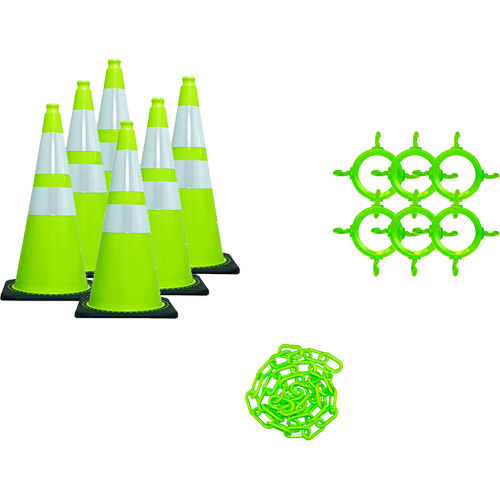 Traffic Cone & Chain Kit, 36", Green, 4" & 6" Reflective Collar(s) Mukwa Safety Services