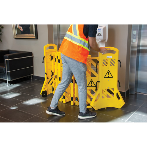 Portable Mobile Barrier, 40" H x 13' L, Yellow Mukwa Safety Services
