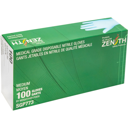 Gants jetables de calibre m&eacute;dical r&eacute;sistants &agrave; la perforation, Moyen, Nitrile, 4,5 mils, Sans poudre, Bleu, Classe 2 Mukwa Safety Services
