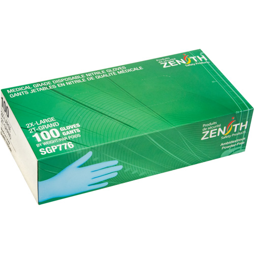 Gants jetables de calibre m&eacute;dical r&eacute;sistants &agrave; la perforation, 2T-Grand, Nitrile, 4,5 mils, Sans poudre, Bleu, Classe 2 Mukwa Safety Services