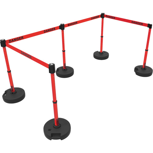 Ensemble de montants pour barri&egrave;re Plus, Plastique, 42" h, Ruban Rouge, Longueur du ruban 15' Mukwa Safety Services
